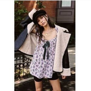 Free People Gaia Printed Tunic Lilac Floral Corduroy Bow Floral Mini Dress